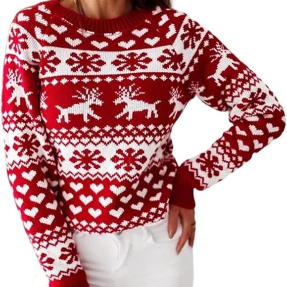 Women's Seasonal Knitted Sweater Long Sleeve Crew Neck - Picture 1 of 5